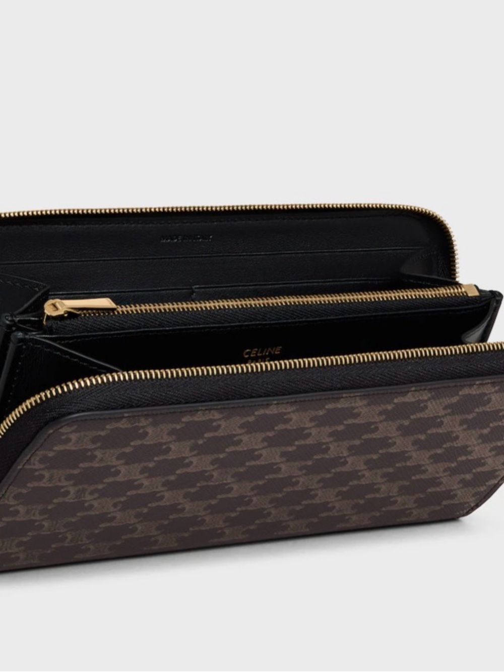 Celine Brown & Black Zip-Around Wallet with Gold Hardware